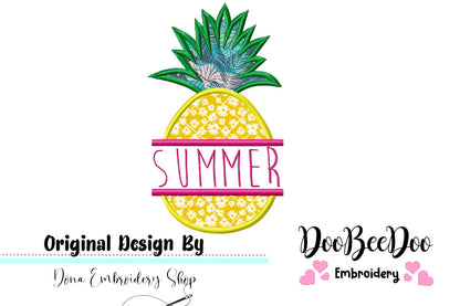 Summer Pineapple - Applique -  Machine Embroidery Design