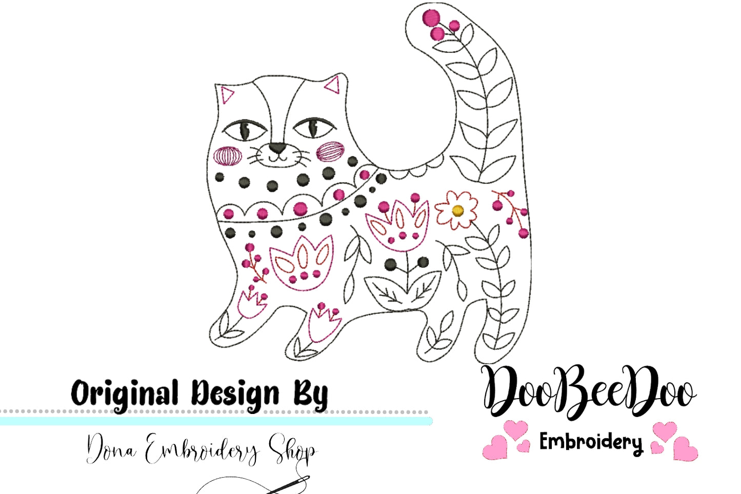 Flower Cat - Redwork