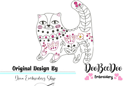 Flower Cat - Redwork