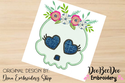 Cute Flower Skull  - Applique