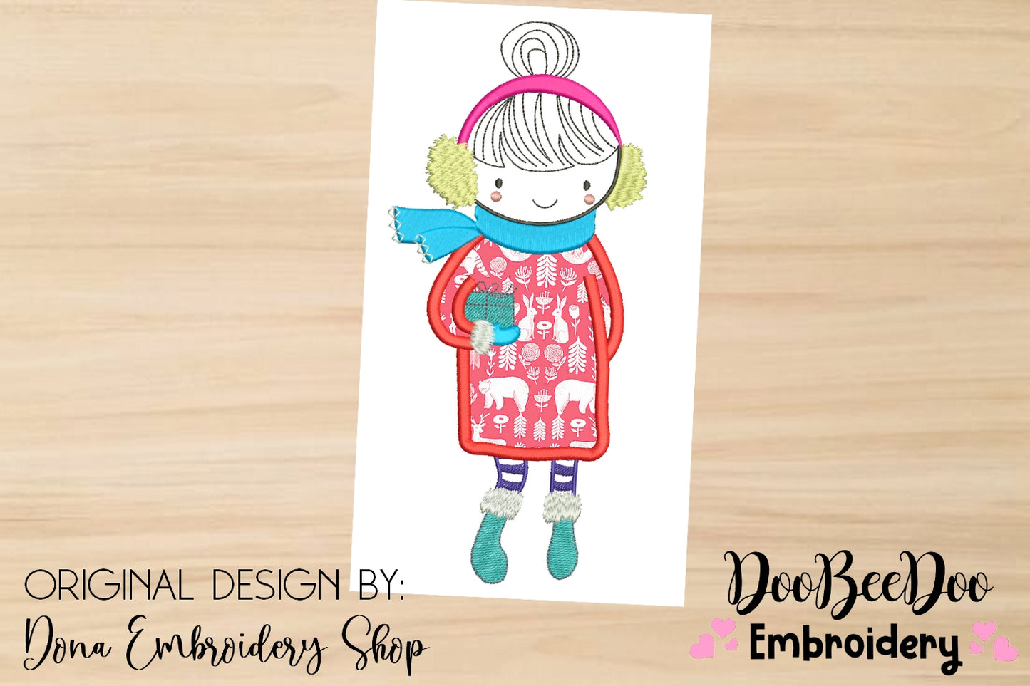 Folk Girl with Gift - Applique