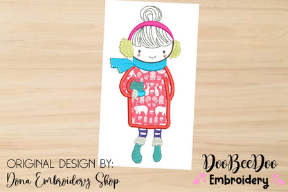 Folk Girl with Gift - Applique