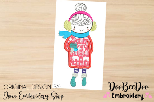 Folk Girl with Gift - Applique