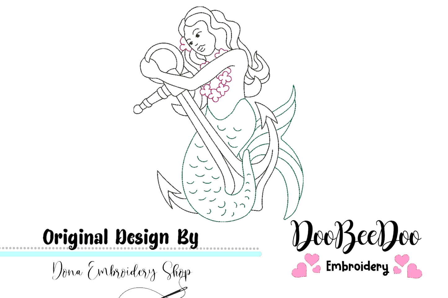 Vintage Mermaid  - Redwork
