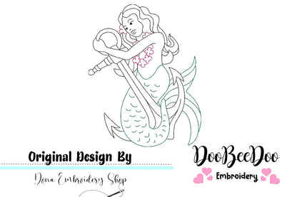 Vintage Mermaid  - Redwork