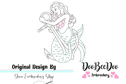 Vintage Mermaid  - Redwork
