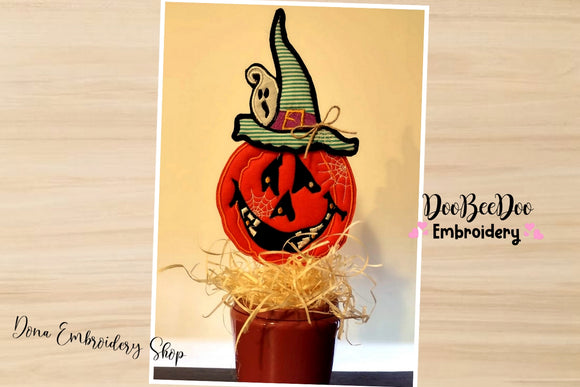 Pumpkin and Ghost Vase Ornament - ITH Project - Machine Embroidery Design