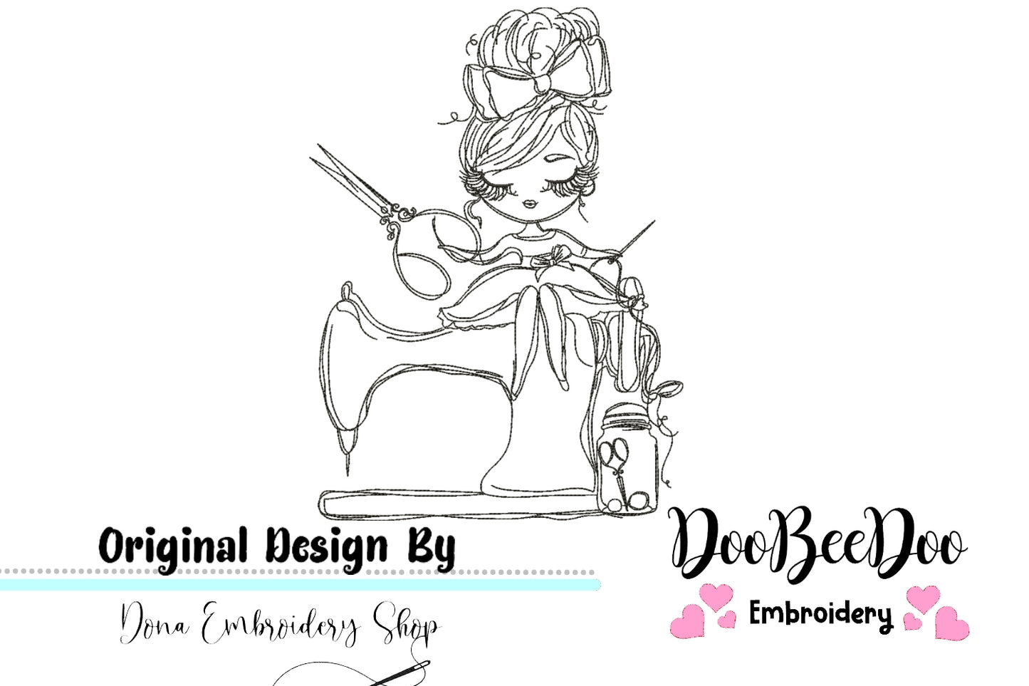 Sewing Machine Girl - Redwork