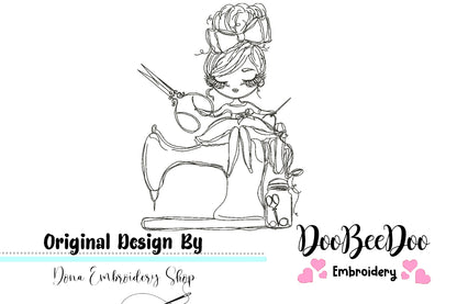 Sewing Machine Girl - Redwork