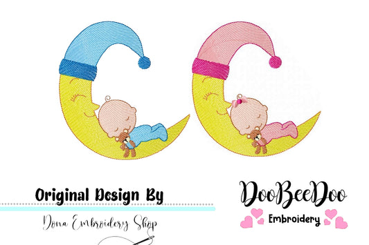 Moon Babys Boy and Girl - Fill Stitch - Set of 2 designs - Machine Embroidery Design