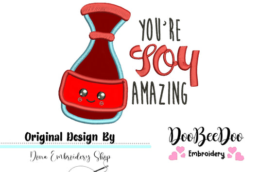 Cute Soy Sauce - Applique - Machine Embroidery Design