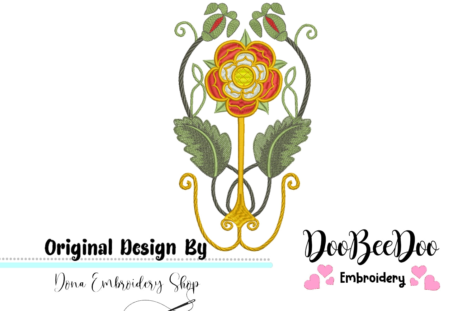 Tudor Rose Free Machine Embroidery Design - 5 sizes