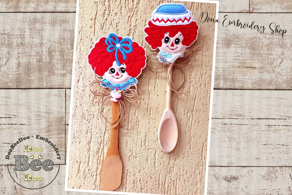 Raggedy Doll for Spoon Set of 2 designs - ITH Project - Machine Embroidery Design