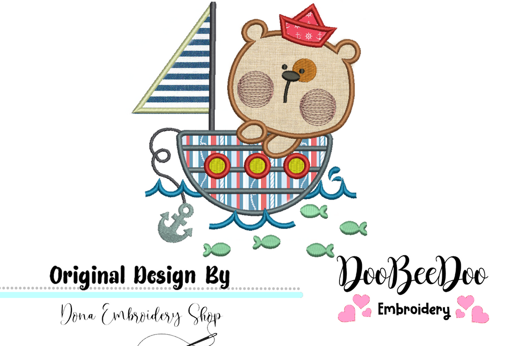 Sailor Bear  - Applique - Machine Embroidery Design