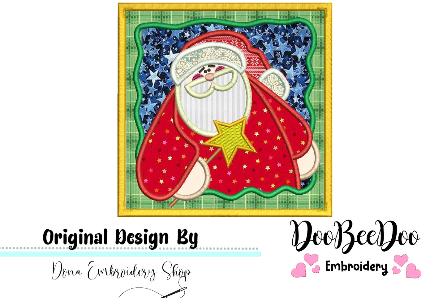 Country Santa Claus on frame - Applique - Machine Embroidery Design