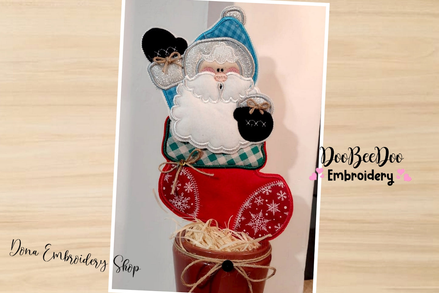 Santa Claus in the Boot Vase Ornament - ITH Project - Machine Embroidery Design