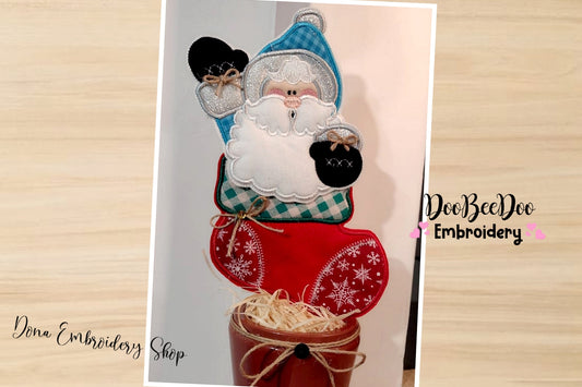 Santa Claus in the Boot Vase Ornament - ITH Project - Machine Embroidery Design