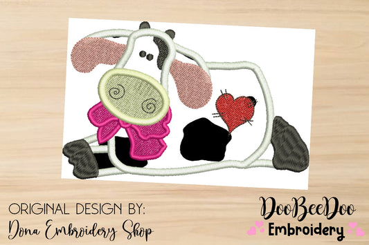 Cute Cow with Bow  - Applique