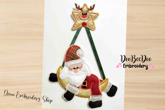 Santa Claus on the Moon Ornament - ITH Project - Machine Embroidery Design