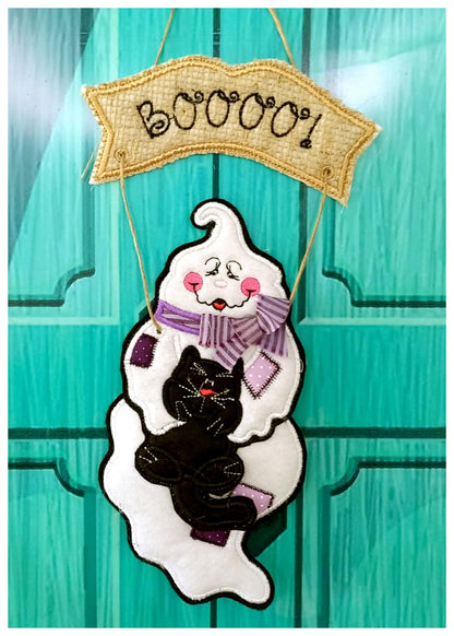 Ghost and Black Cat Ornament - ITH Project - Machine Embroidery Design