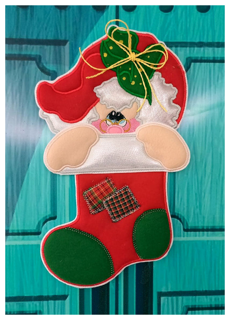 Mrs Claus in the Boot Ornament - ITH Project - Machine Embroidery Design