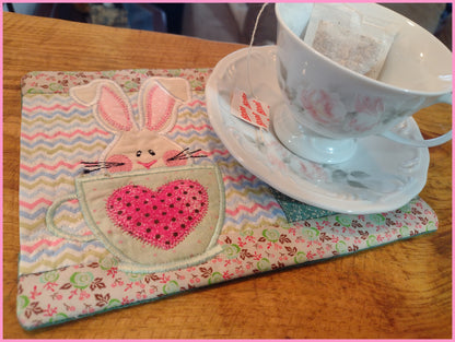 Bunny in the cup Mug Rug - ITH Project - Machine Embroidery Design