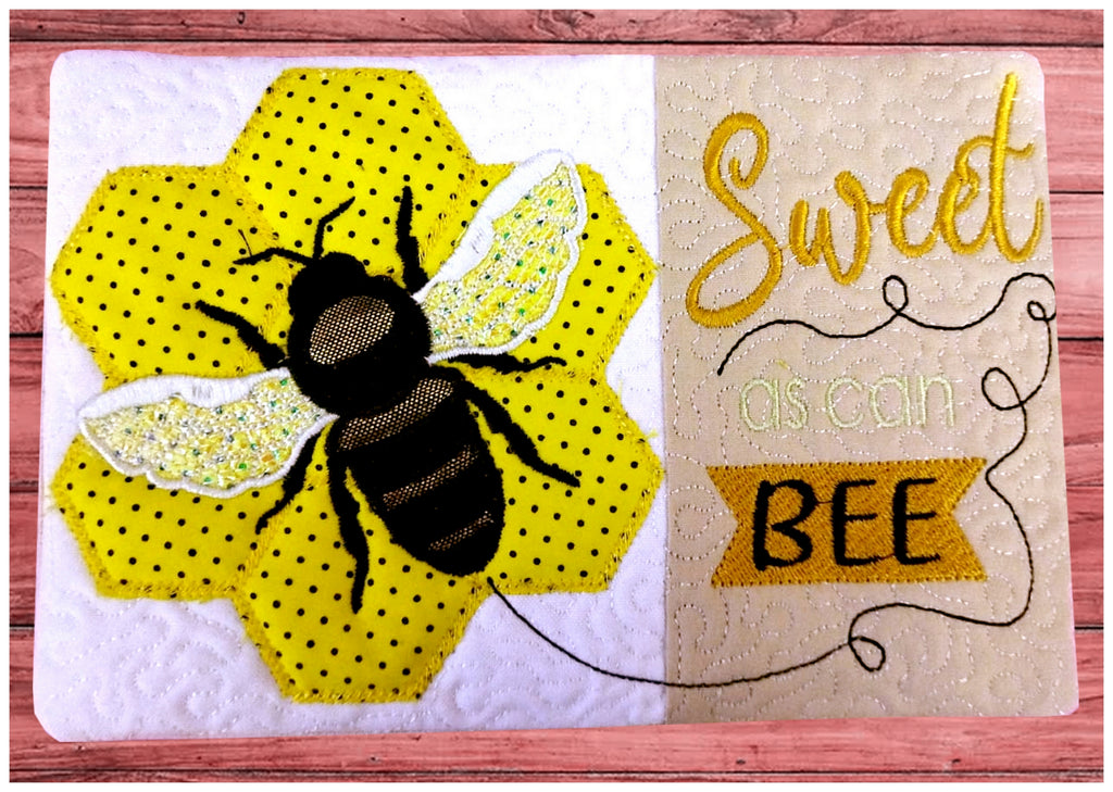 Sweet as can Bee Mug Rug - ITH Project - Machine Embroidery Design