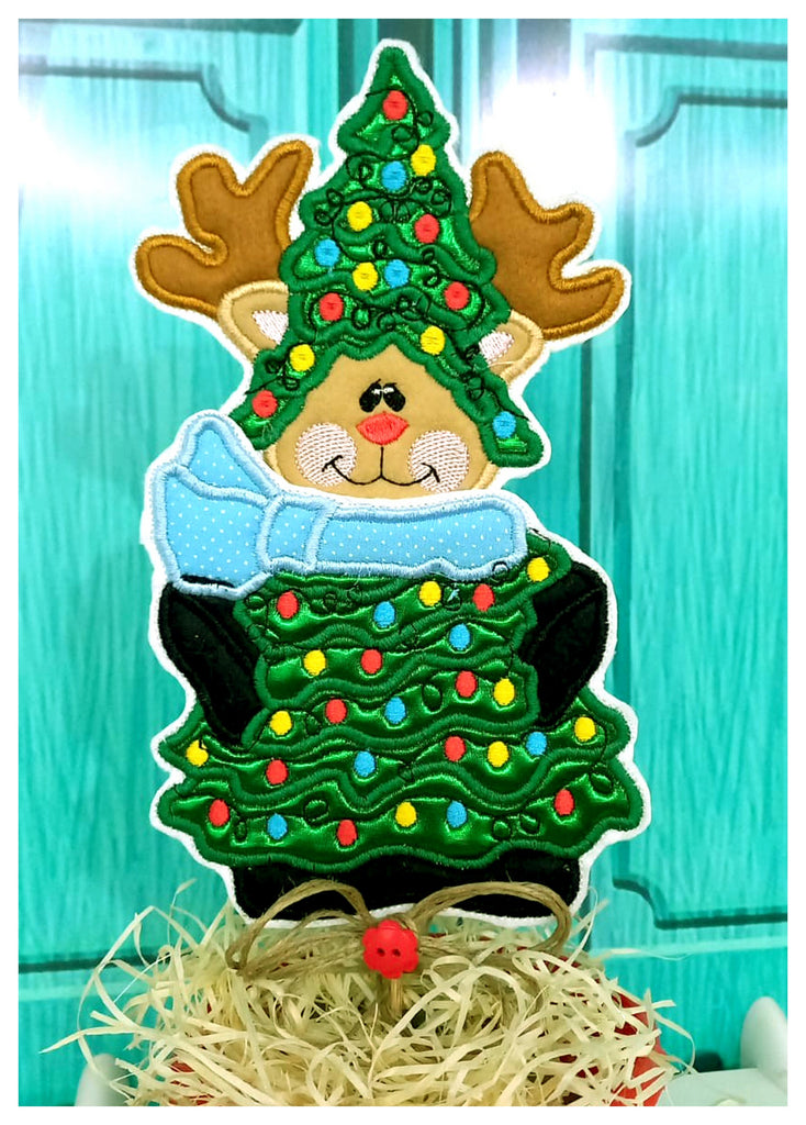 Christmas Tree Reindeer Vase Ornament - ITH Project - Machine Embroidery Design