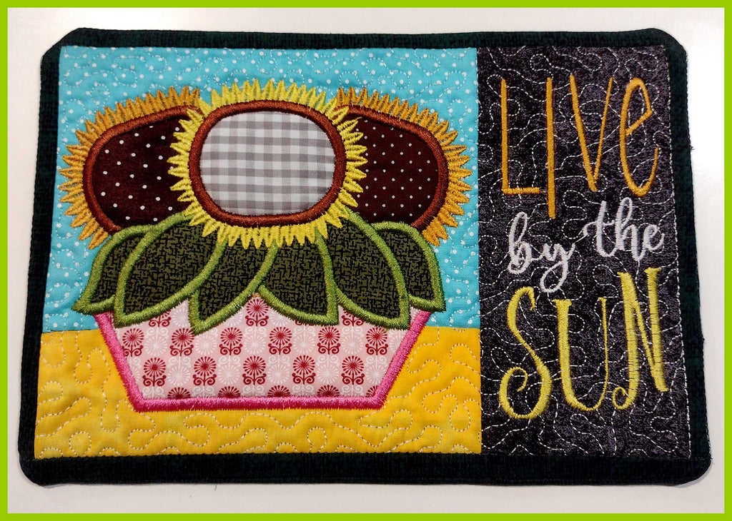 Live by the Sun Mug Rug - ITH Project - Machine Embroidery Design