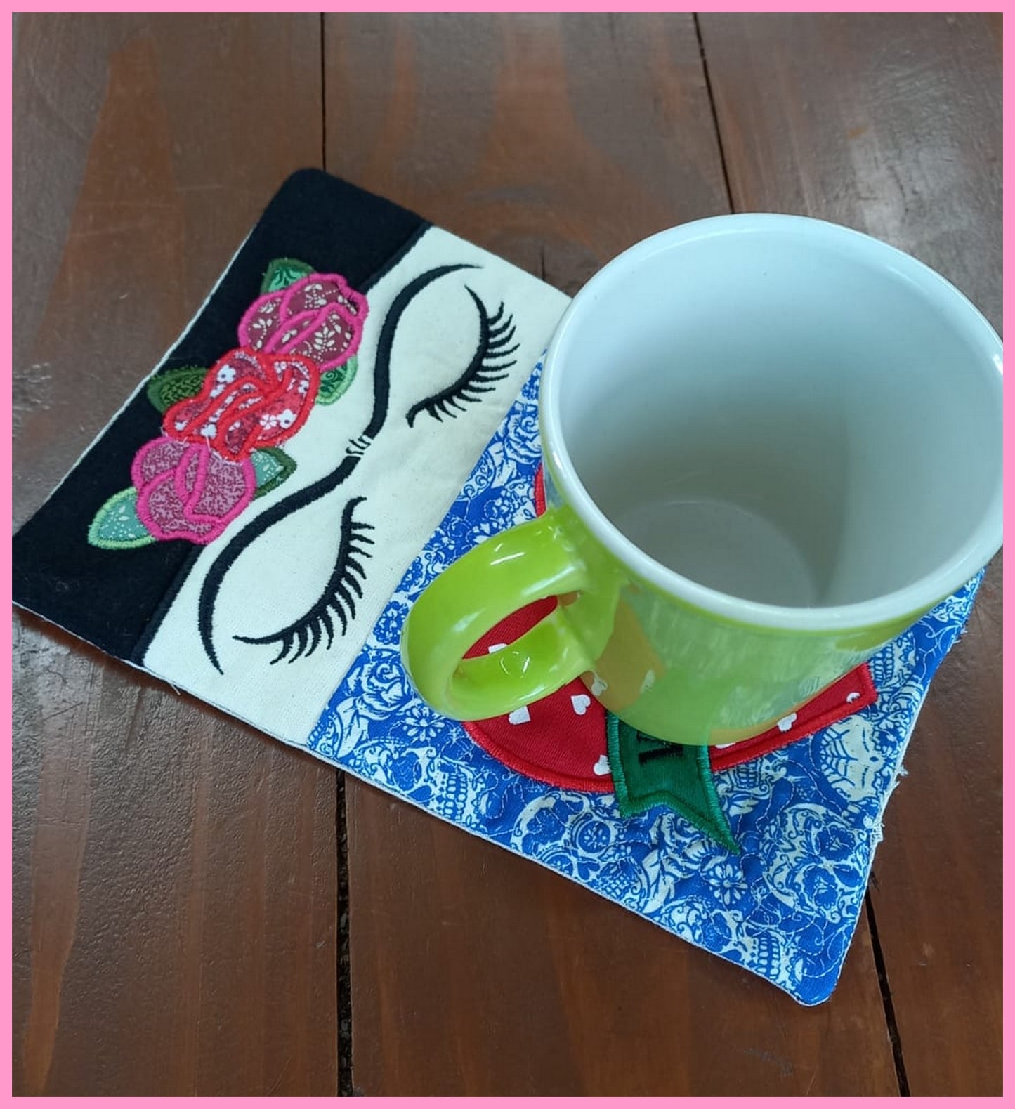 Frida Kahlo Mug Rug - ITH Project - Machine Embroidery Design