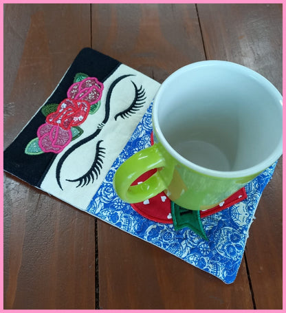 Frida Kahlo Mug Rug - ITH Project - Machine Embroidery Design