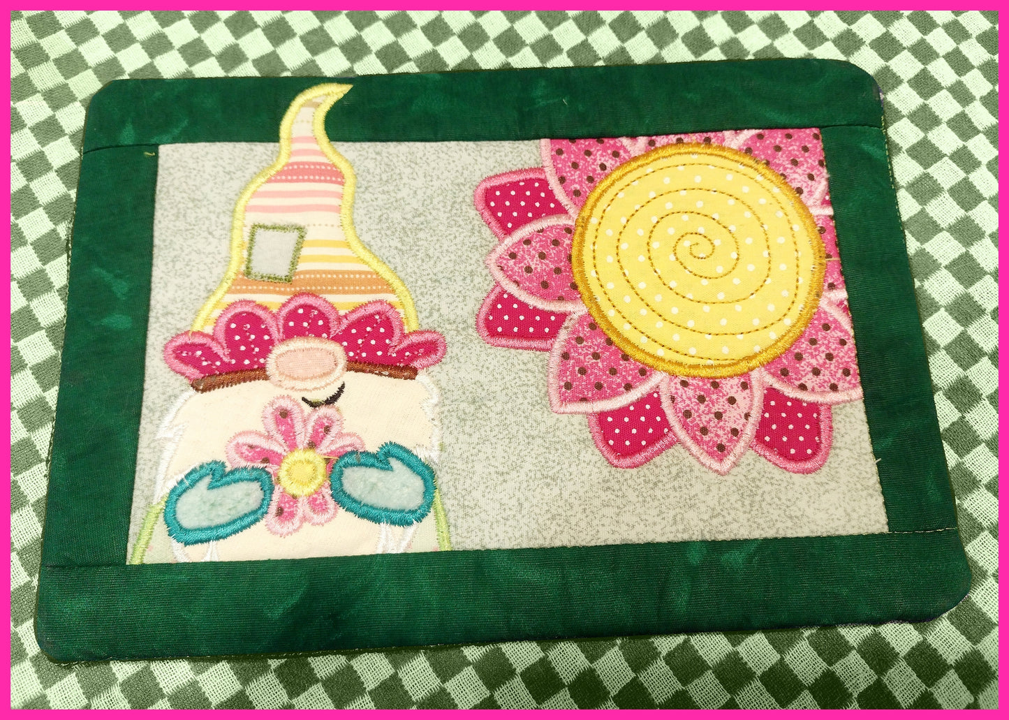 Spring Gnome Mug Rug - ITH Project - Machine Embroidery Design