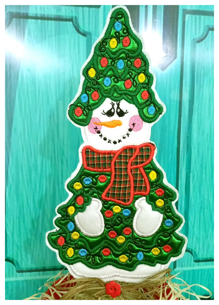 Christmas Tree Snowman Vase Ornament - ITH Project - Machine Embroidery Design