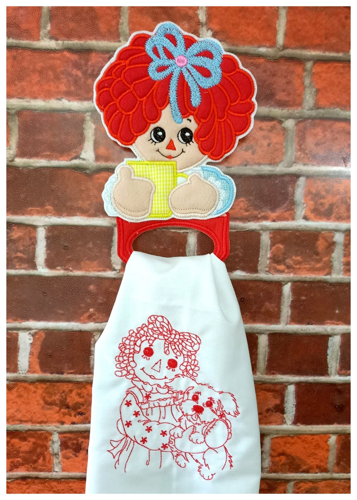 Raggedy Doll Dish Towel Holder - ITH Project - Machine Embroidery Design