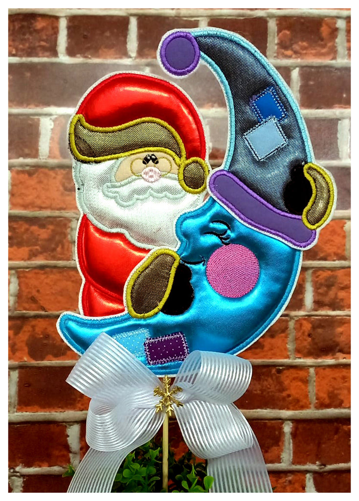 Santa With Moon Vase Ornament - ITH Project - Machine Embroidery Design
