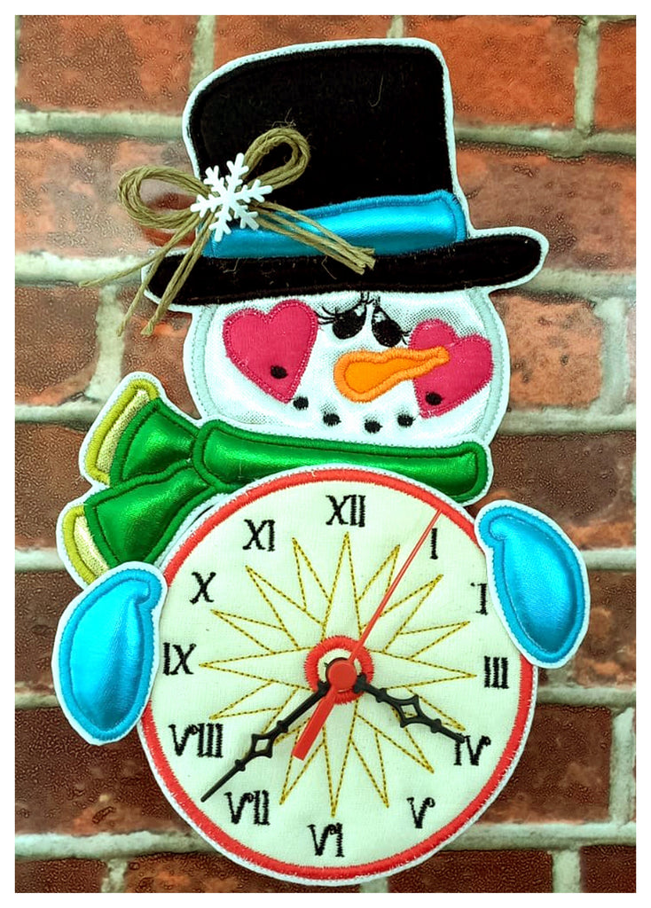 Snowman Clock Ornament - ITH Project - Machine Embroidery Design