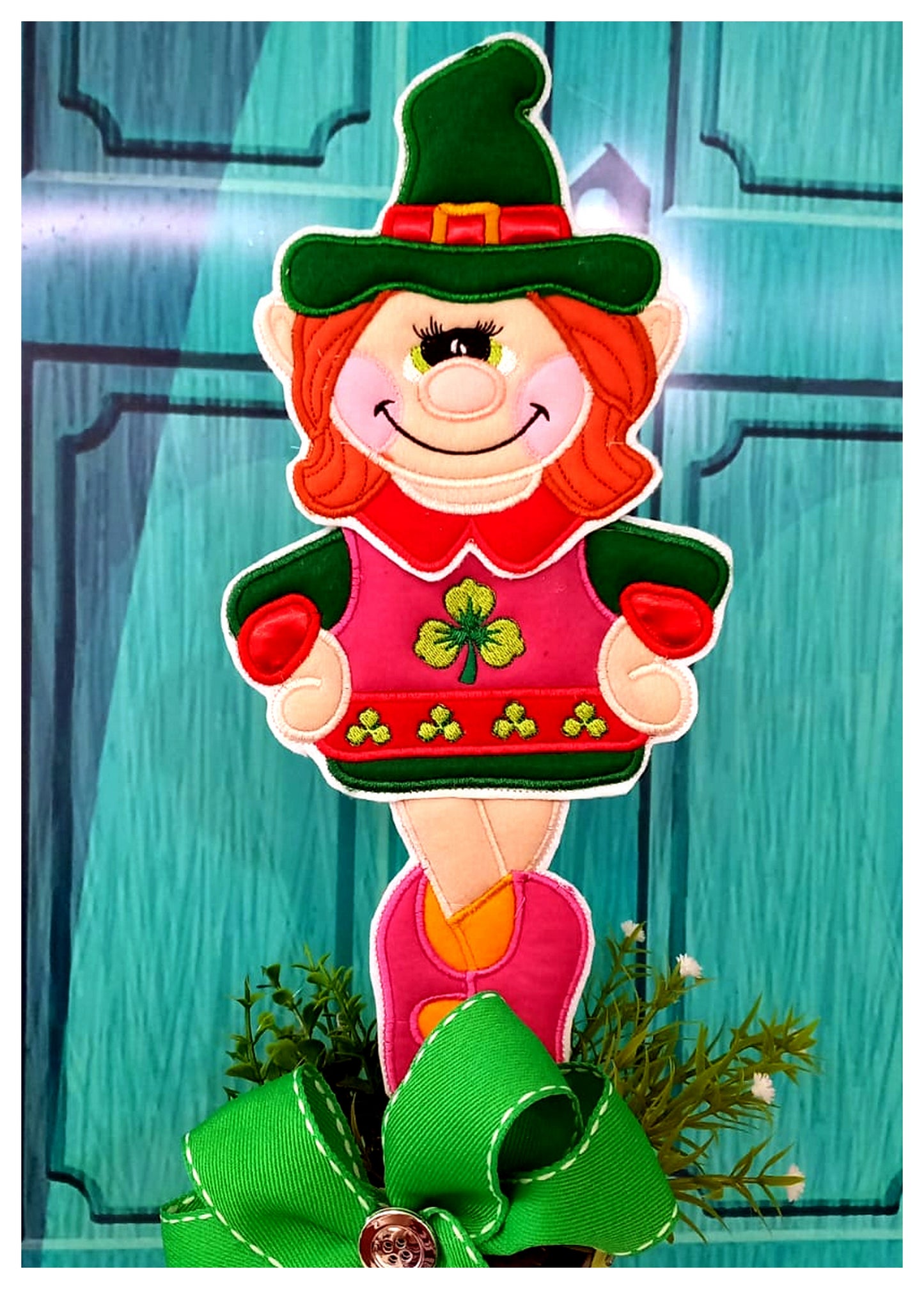 Dancing Leprechaun Girl Ornament - ITH Project - Machine Embroidery Design
