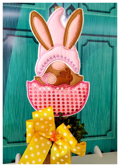 Pink Easter Gnome Ornament - ITH Project - Machine Embroidery Design
