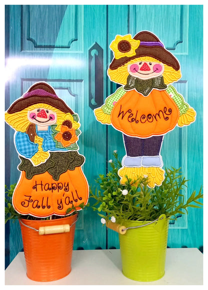 Scarecrow Vase Ornaments Set of 2 designs - ITH Project - Machine Embroidery Design