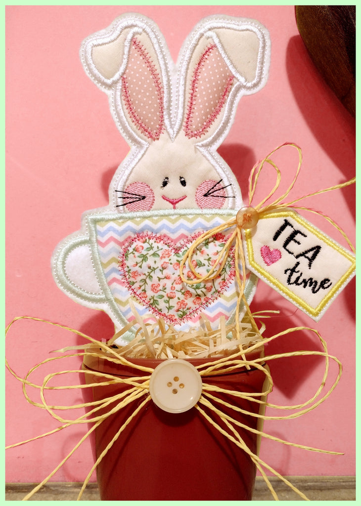 Bunny in the Cup Vase Ornament - ITH Project - Machine Embroidery Design