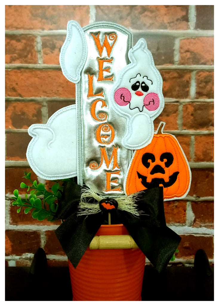 Welcome Ghost Vase Ornament - ITH Project - Machine Embroidery Design
