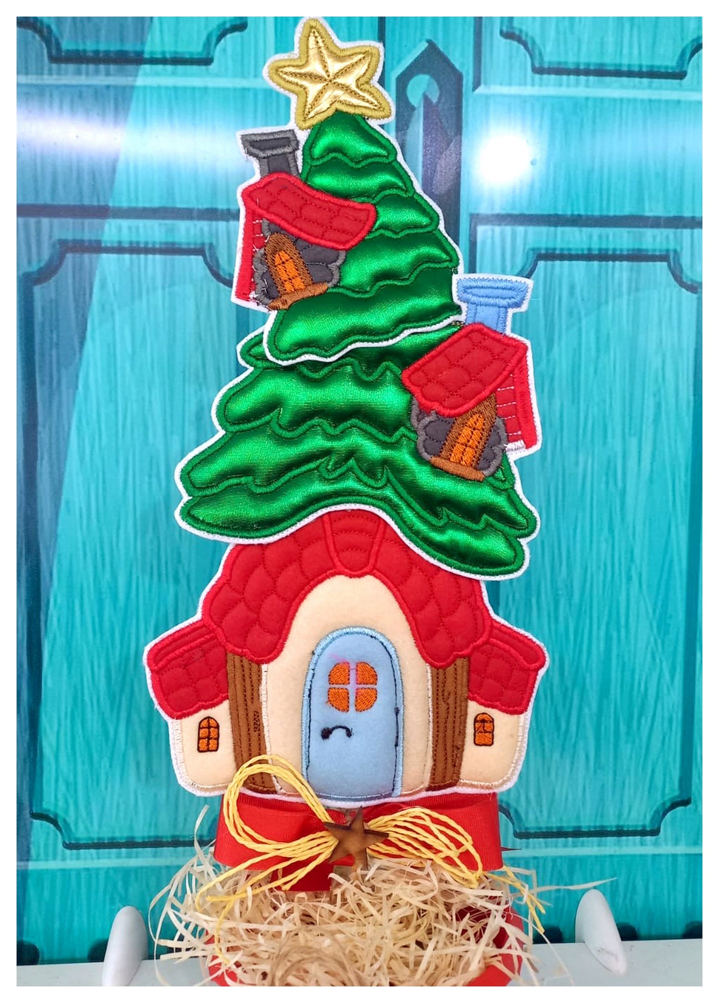 Christmas Tree House Vase Ornament - ITH Project - Machine Embroidery Design