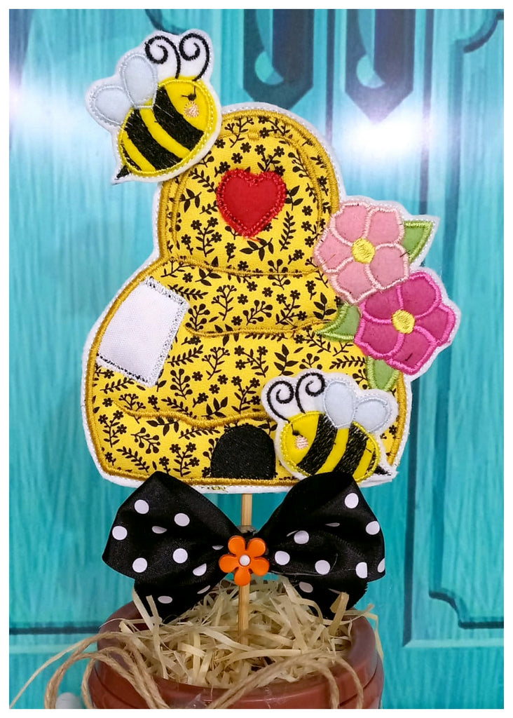Bee House Vase Ornament - ITH Project - Machine Embroidery Design