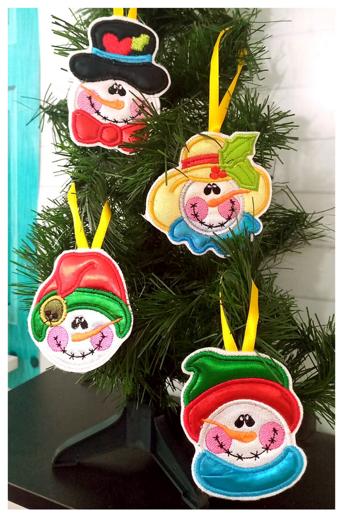 Snowmans Tree Ornaments Set of 4 Designs - ITH Project - Machine Embroidery Design