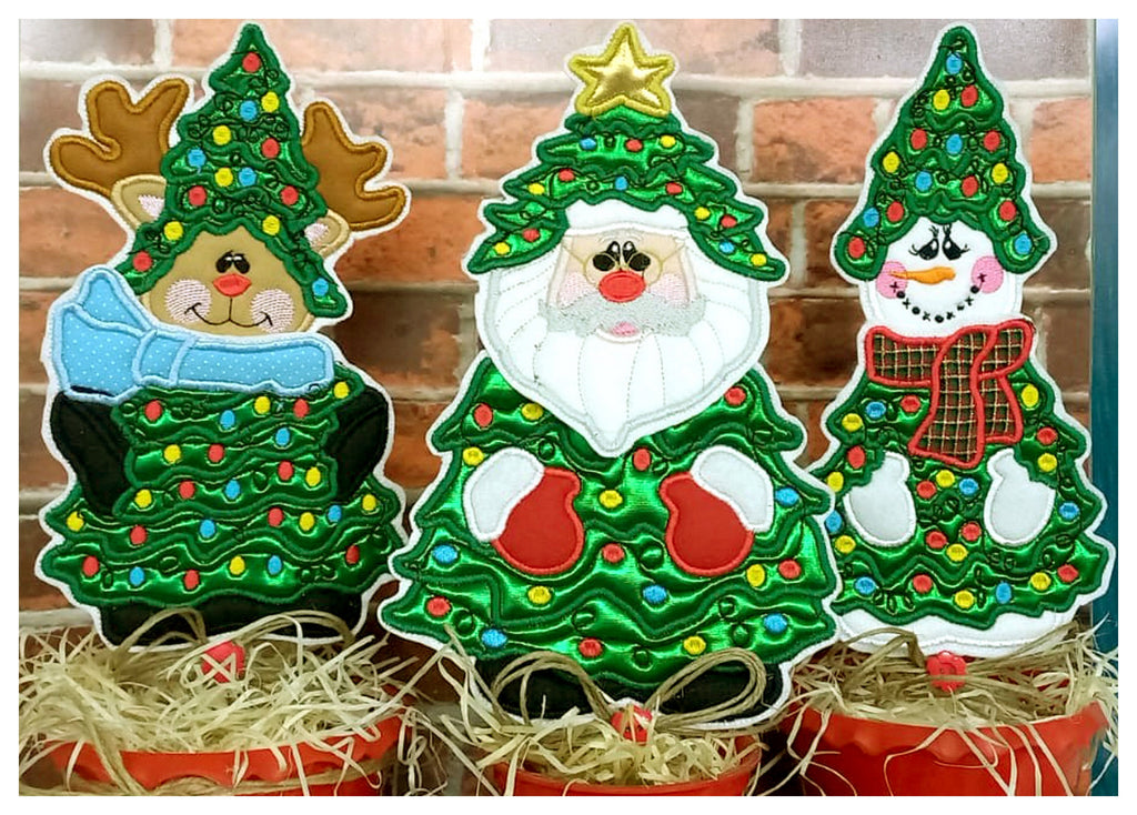 Christmas Tree vase ornaments Pack with 3 designs - ITH