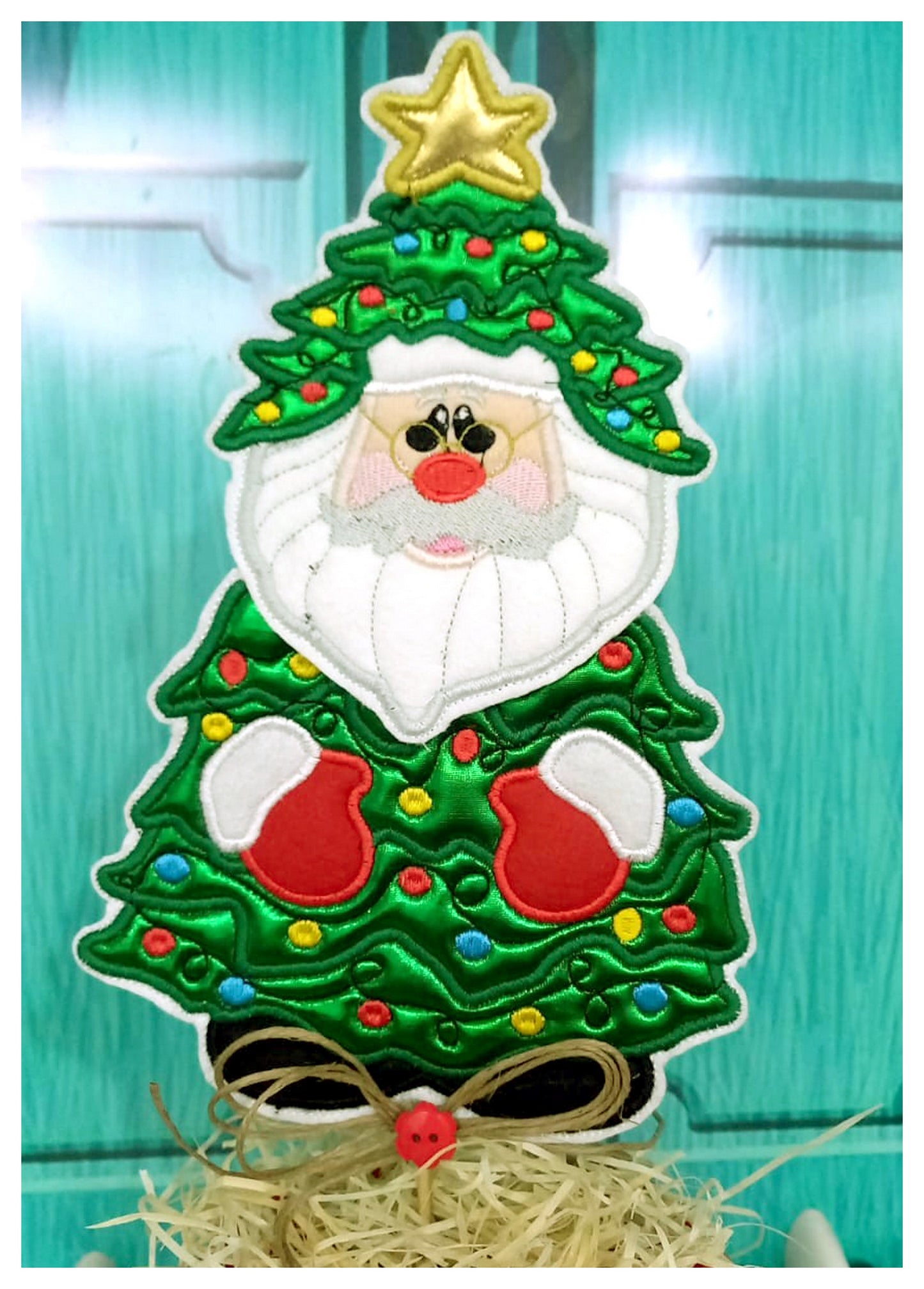 Christmas Tree Santa Vase Ornament - ITH Project - Machine Embroidery Design