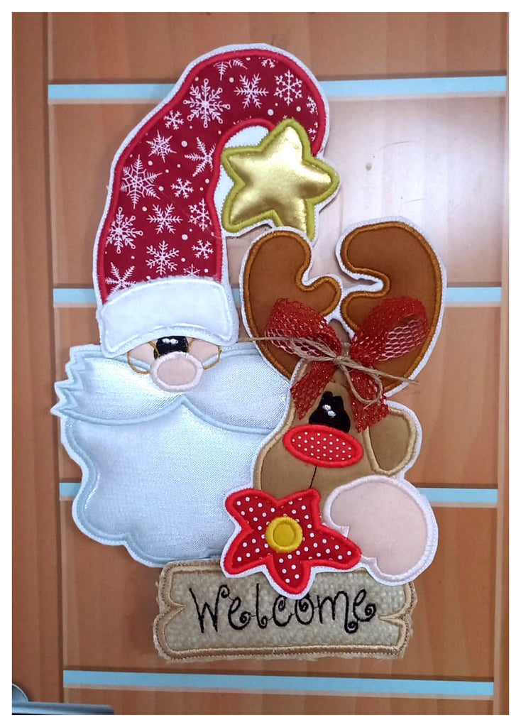 Santa and Reindeer Welcome Ornament - ITH