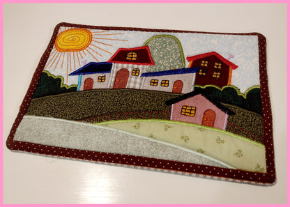 Happy Village Mug Rug - ITH Project - Machine Embroidery Design