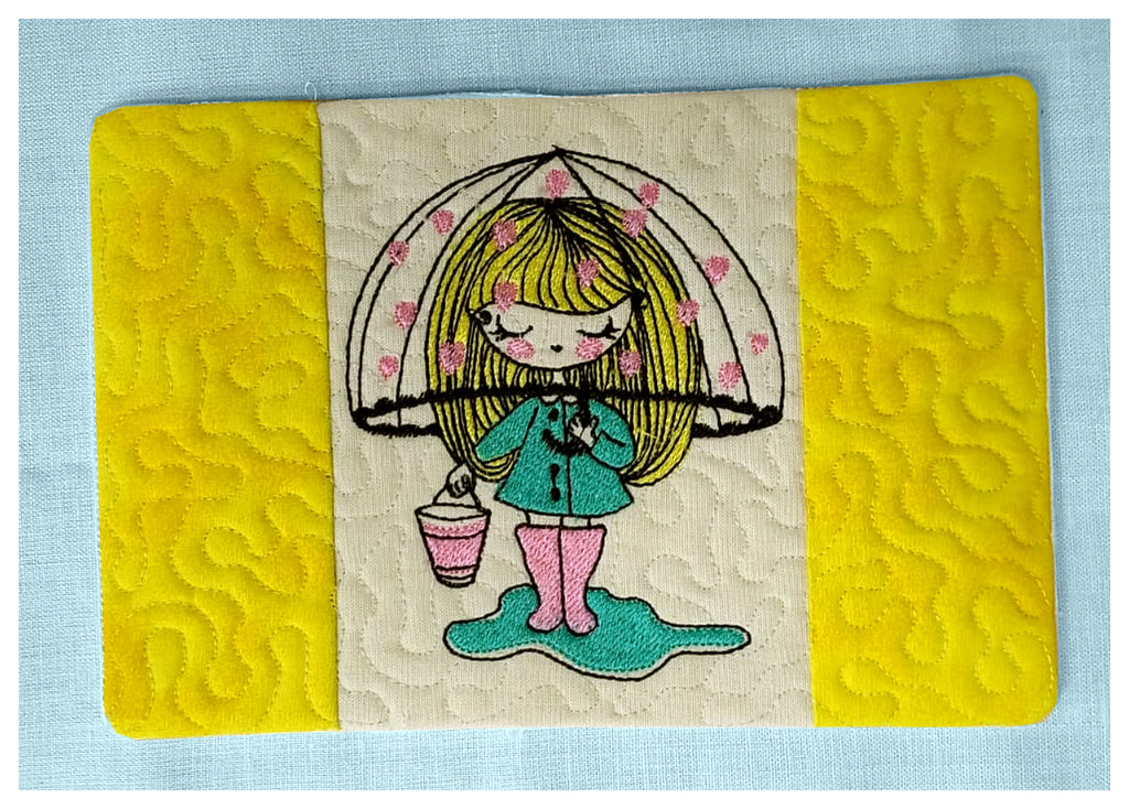 Cute Girl with Umbrella Mug Rug - ITH Project - Machine Embroidery Design