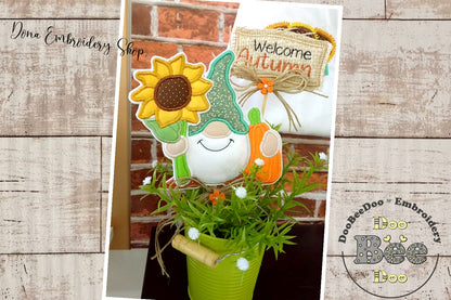 Autumn Gnome Vase Ornament - ITH Project - Machine Embroidery Design